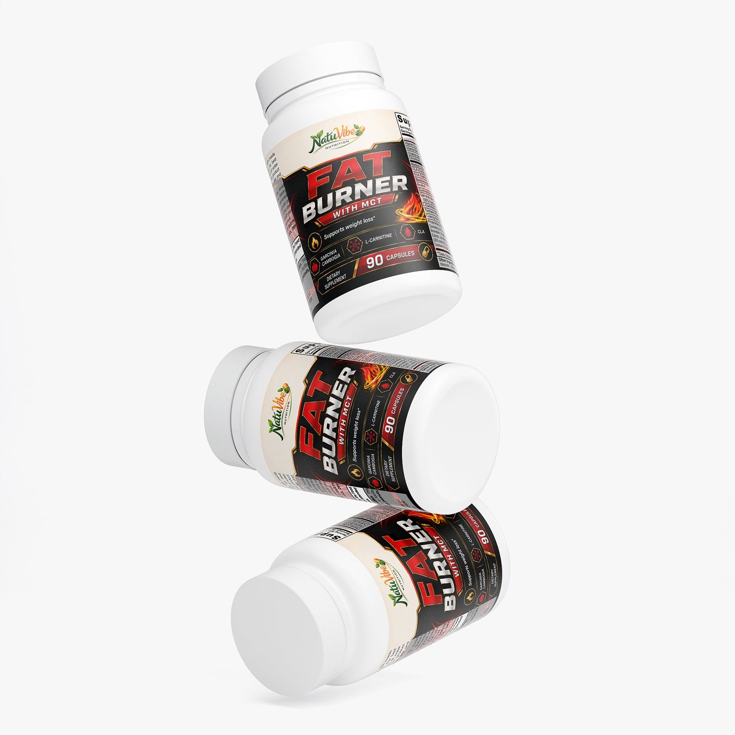 NATUVIBE LLC Fat Burner supplement bottles with mct oil for weight management, 90 capsules each