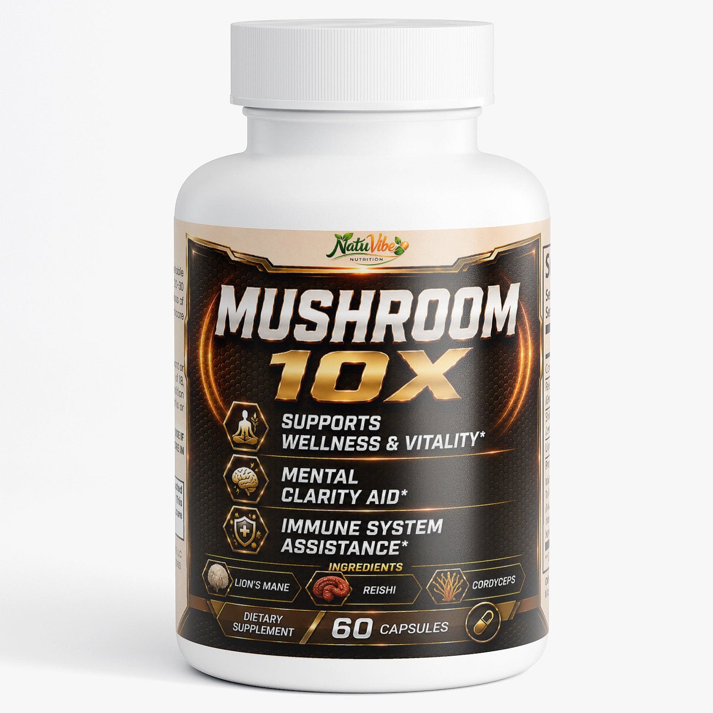 Mushroom 10X – 10 Mushroom Complex for Wellness, Mental Clarity & Immune Support | Lion’s Mane, Reishi & Cordyceps | 60 Caps