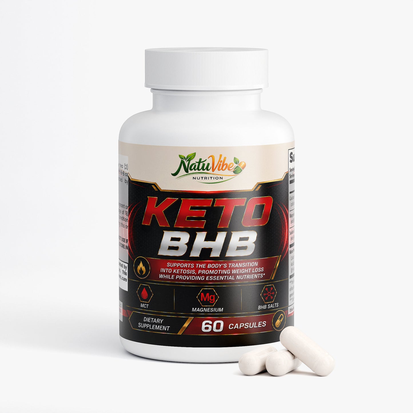 Keto BHB™ – Calcium, Magnesium & Sodium BHB Salts with MCT Powder | Ketosis, Energy & Weight Loss Support | 60 Caps