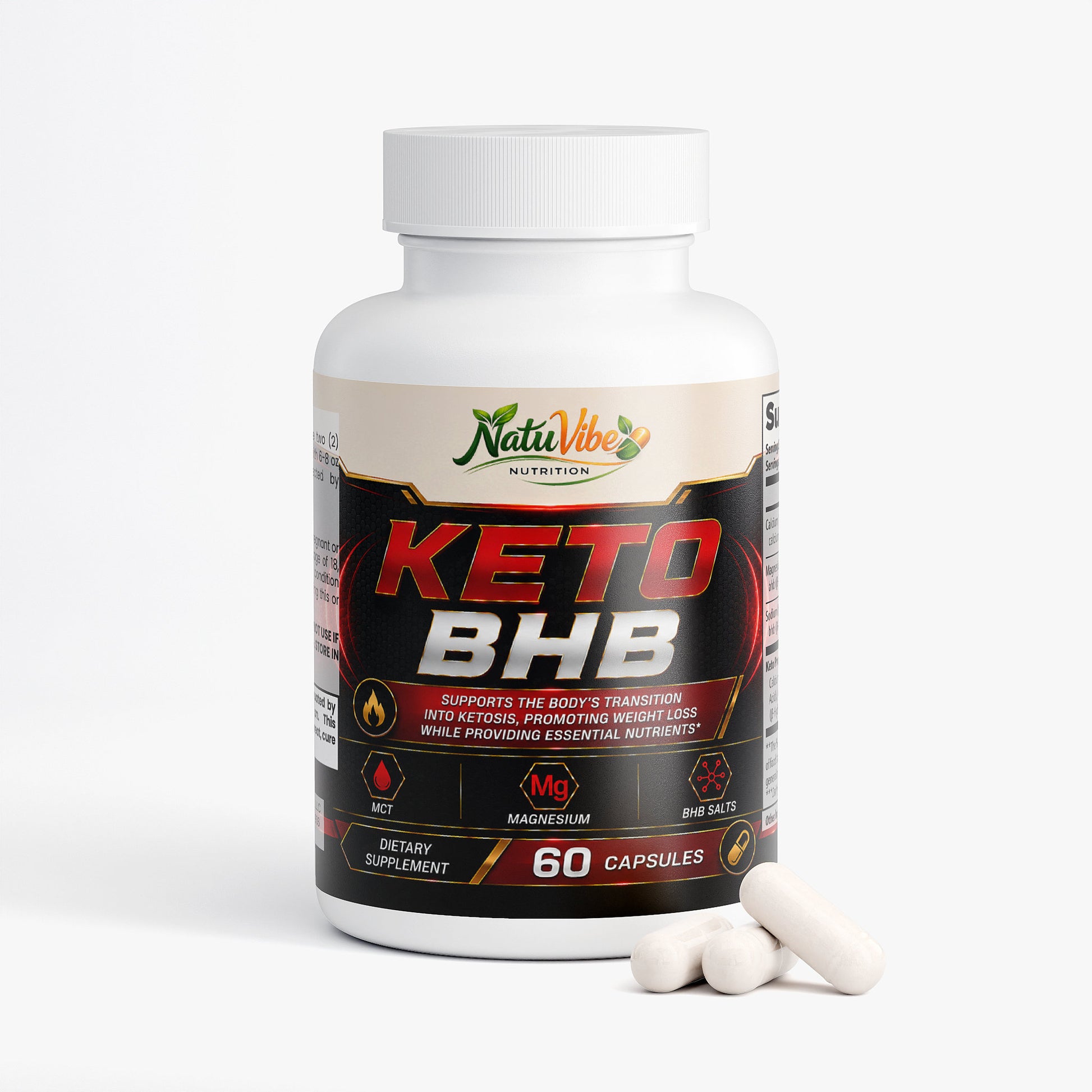 Keto BHB™ – Calcium, Magnesium & Sodium BHB Salts with MCT Powder | Ketosis, Energy & Weight Loss Support | 60 Caps