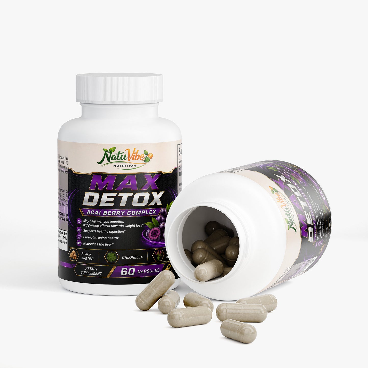 NatuVibe Max Detox Acai Berry Complex digestive support with detox colon cleanse capsules