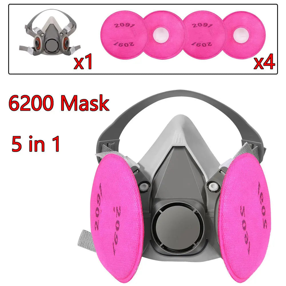 NATUVIBE half face gas mask with pink 6200 filters 5 in 1 respirator protection