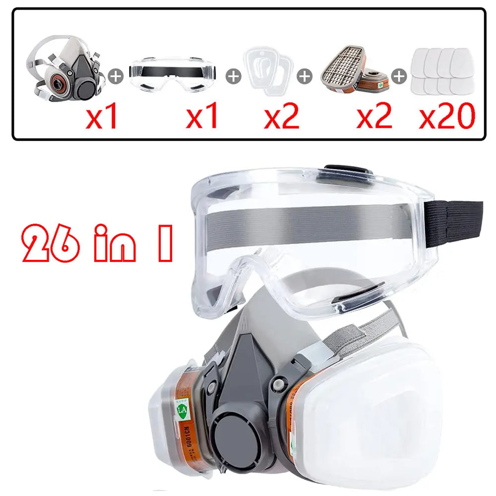 NATUVIBE half face gas mask with dual filters and protective goggles set for breathing safety