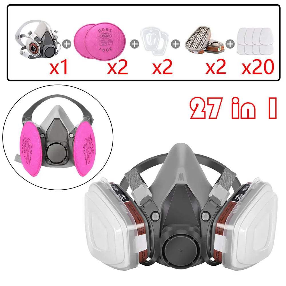 NATUVIBE half face gas mask with dual filters and replaceable cartridges for respiratory protection